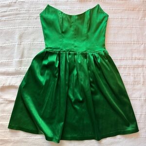 Amanda Uprichard Addie A-Line Strapless Mini Cocktail Dress in Emerald